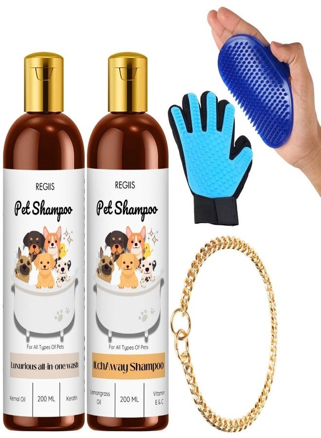 REGIIS Pet Grooming Kit, Dog Shampoo Set with Grooming Glove and Brush, Luxury Pet Bath Accessories(PACK OF 5) - Image 1